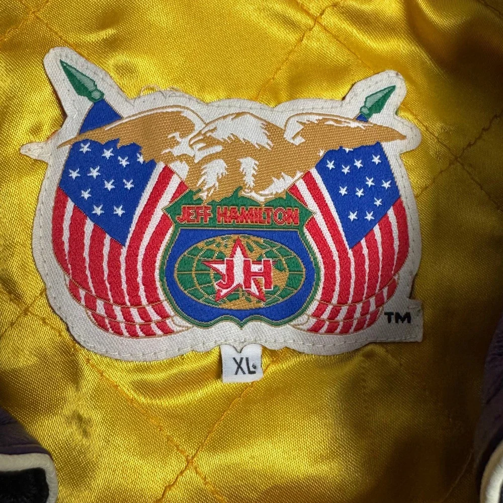 Jeff Hamilton Vintage Minnesota Vikings‎ NFL Leather Bomber Jacket Men's XL RARE